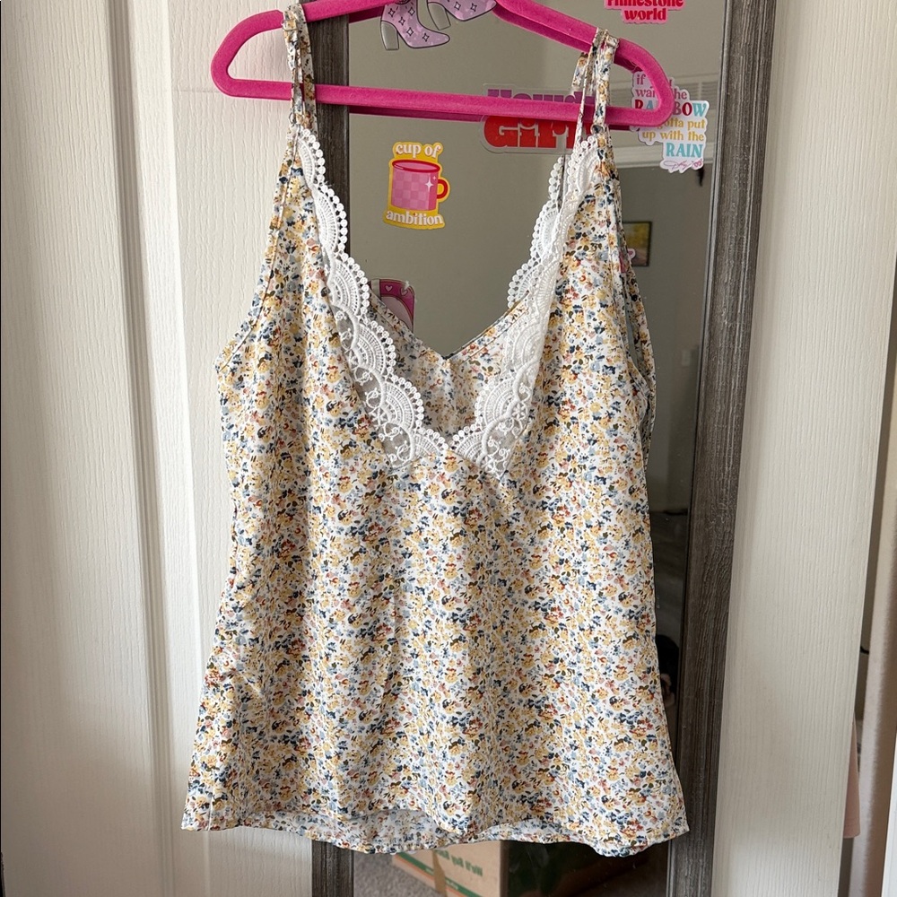 Floral Lace Trim Cami Top